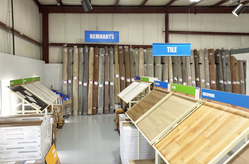 Rockford flooring showroom in stock carpet remnants, tile, vinyl